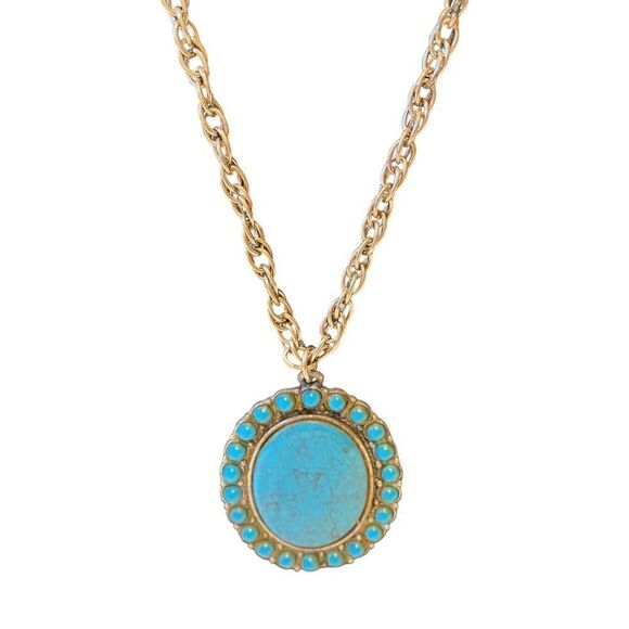 Large Faux Turquoise Oval Pendant on Long Thick Silver Rope Chain. - Picture 6 of 6